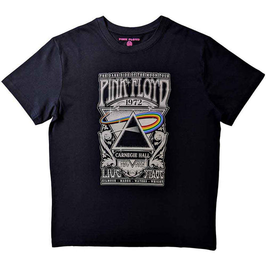 Yellow t-shirt with a vintage Pink Floyd Carnegie Hall concert poster design.