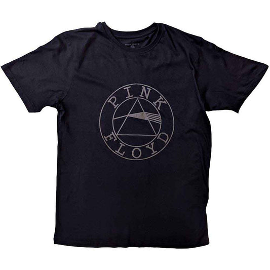 Pink Floyd unisex t-shirt featuring a white circular logo on a solid pink background.