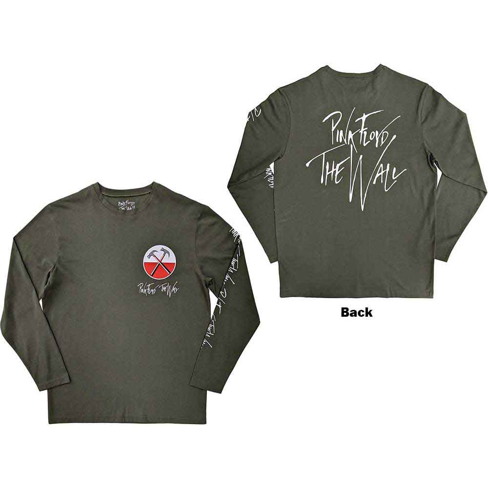 Pink Floyd long sleeve t-shirt, black with "The Wall" hammers logo on back & sleeve.