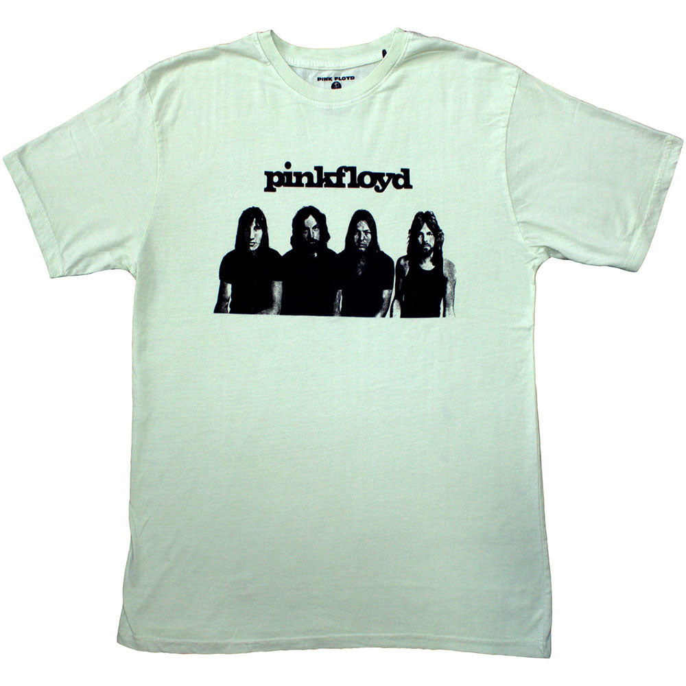 Pink Floyd band photo from the Meddle album cover on a medium wash t-shirt.