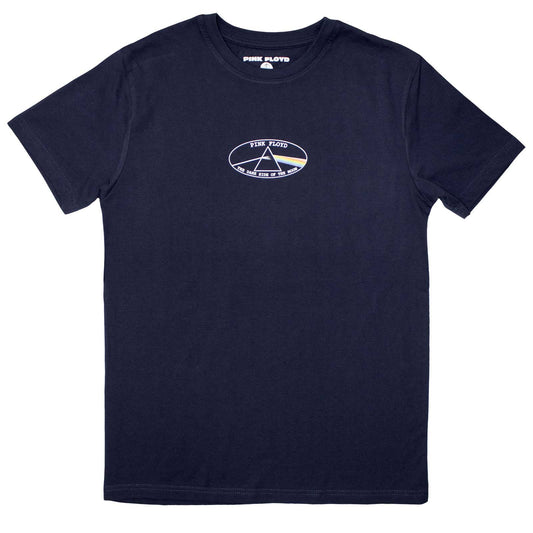 Black unisex t-shirt featuring a small oval Pink Floyd Dark Side of the Moon graphic.