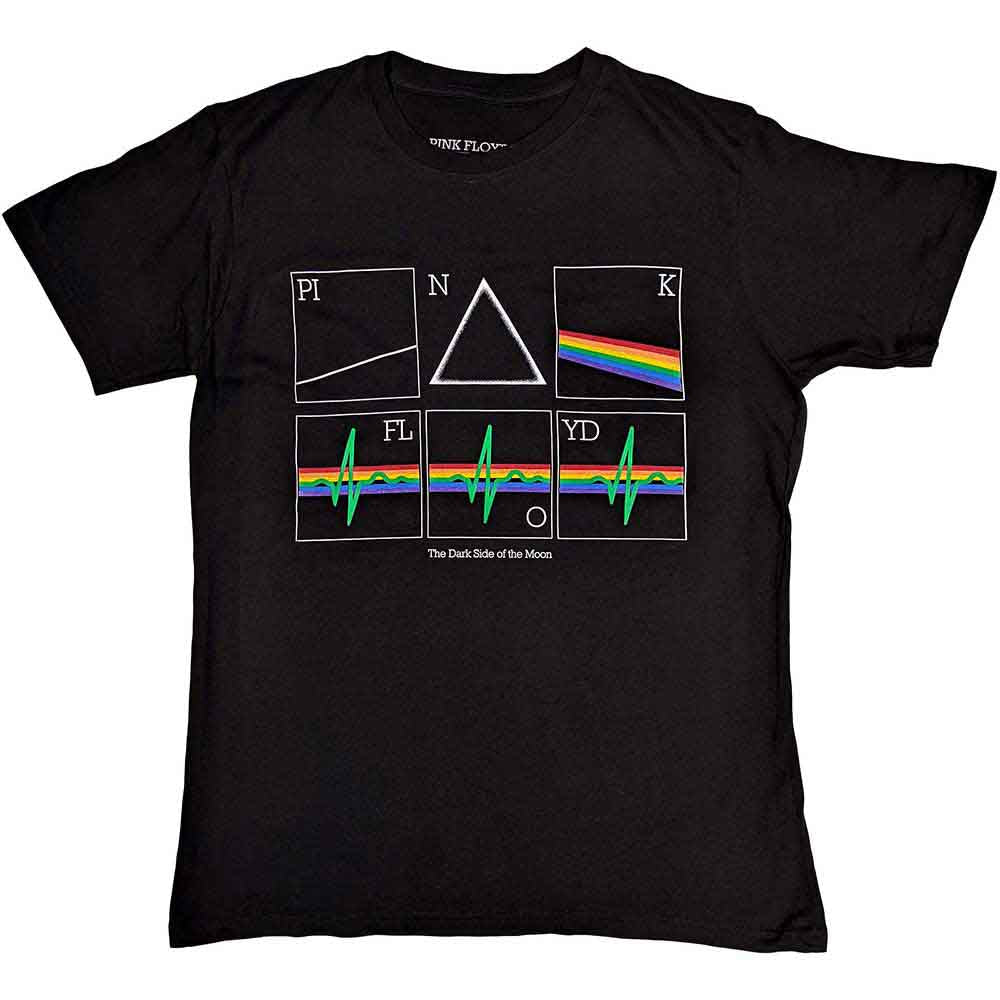 Pink Floyd t-shirt featuring a prism and heartbeat line graphic.