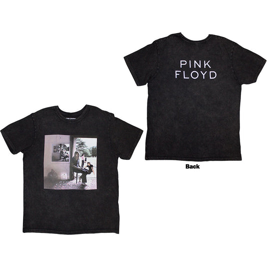 Pink Floyd Ummagumma album art back print on a faded pink, stone-wash t-shirt.