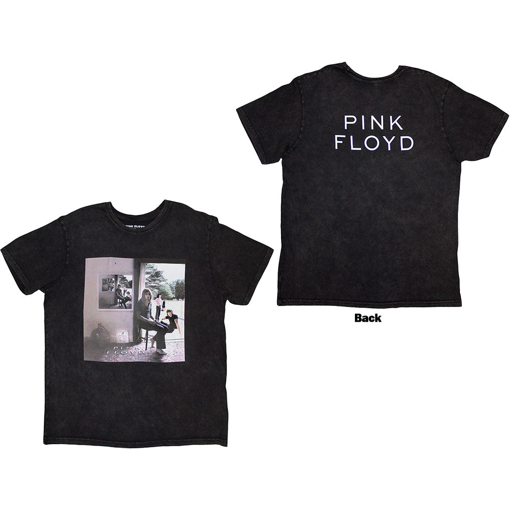 Pink Floyd Ummagumma album art back print on a faded pink, stone-wash t-shirt.