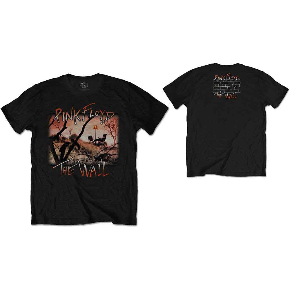 Black t-shirt with Pink Floyd’s “The Wall” album artwork design.