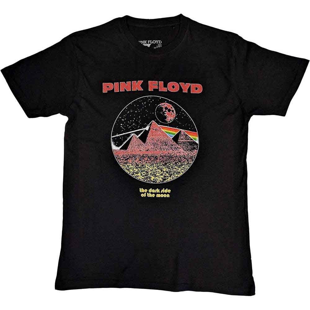Pink Floyd t-shirt, small size, vintage-style pyramids graphic, light pink color.