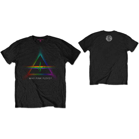 A man wearing a black t-shirt with a rainbow triangle and heartbeat graphic.