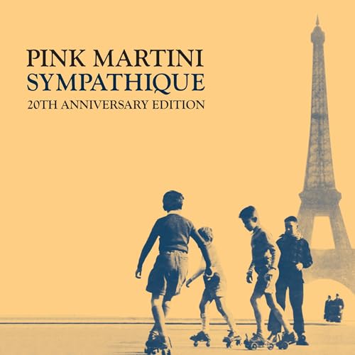 Orange album cover with Eiffel Tower and silhouettes of people rollerblading in front.