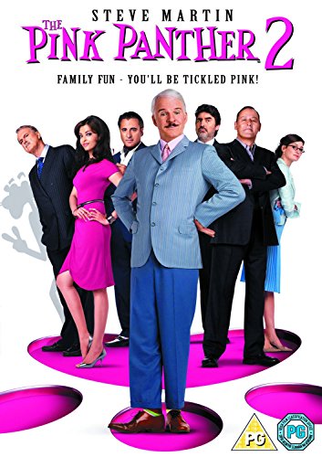 DVD cover for "The Pink Panther 2" featuring Steve Martin and cast.