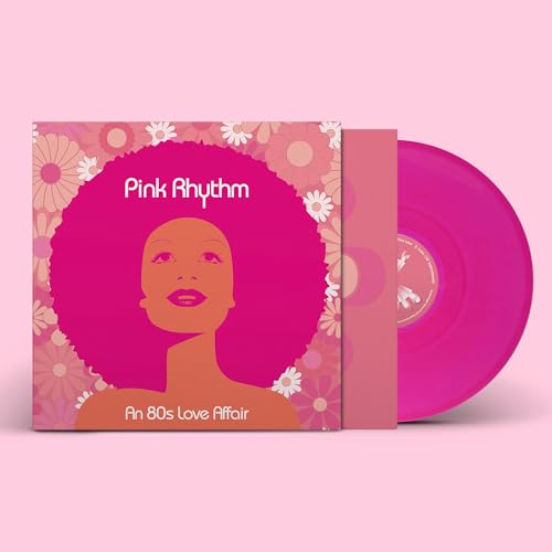 Pink vinyl record and cover with a woman’s face and floral pattern.