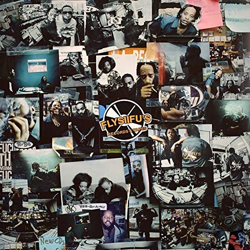 Collage of Black musicians and record store imagery for FlySiifu's vinyl album.