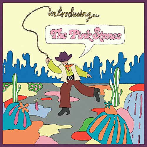 The image shows a psychedelic album cover featuring a cowboy in a colorful landscape.
