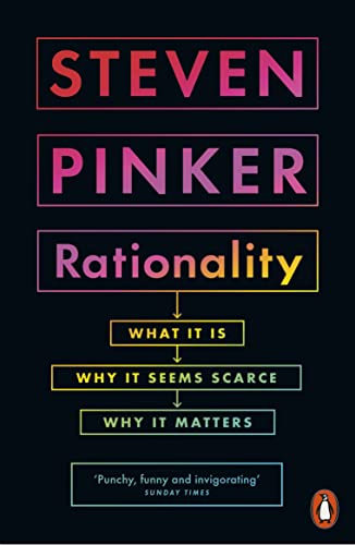 Book cover for "Rationality" by Steven Pinker with colorful text blocks.