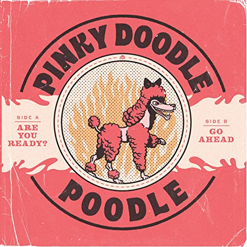 Red record cover featuring a cartoon pink poodle with text and flames.