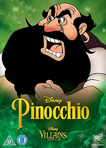 Pinocchio DVD cover featuring Stromboli, a large, dark-bearded man.