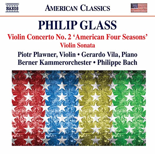CD cover for Philip Glass’s “American Four Seasons” with a distressed flag.