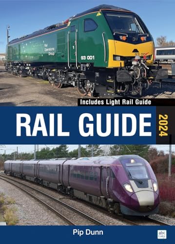 Cover of "abc Rail Guide 2024" featuring green and purple trains.