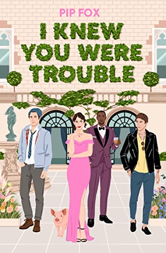 Book cover featuring six characters in front of a grand building.