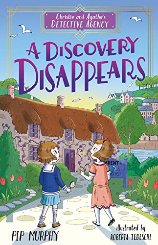 Book cover: two girls with a magnifying glass in front of a village.