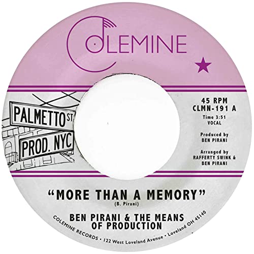 A white and light purple Colemine Records 45 RPM vinyl record center label.
