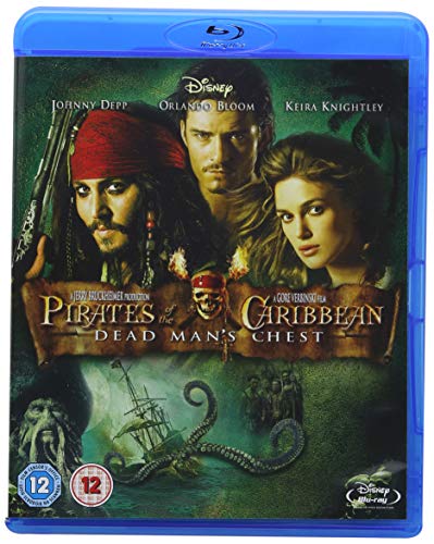 Pirates of the Caribbean: Dead Man's Chest" Blu-ray cover with cast portraits.