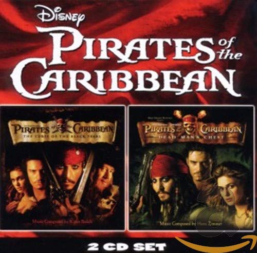 Pirates of the Caribbean soundtrack CD set with two albums and movie character artwork.