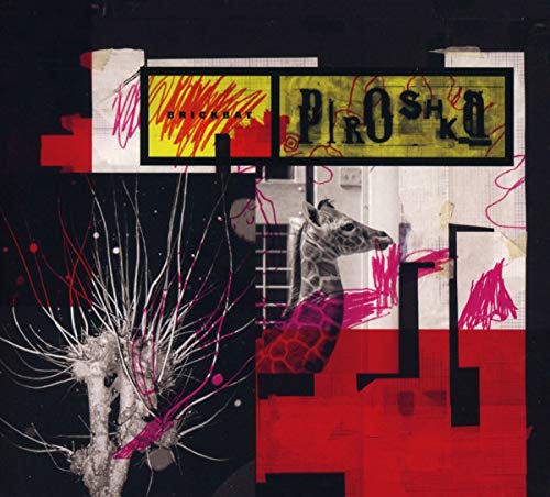 CD cover with giraffe head, abstract shapes, and bold text "Piroshka".