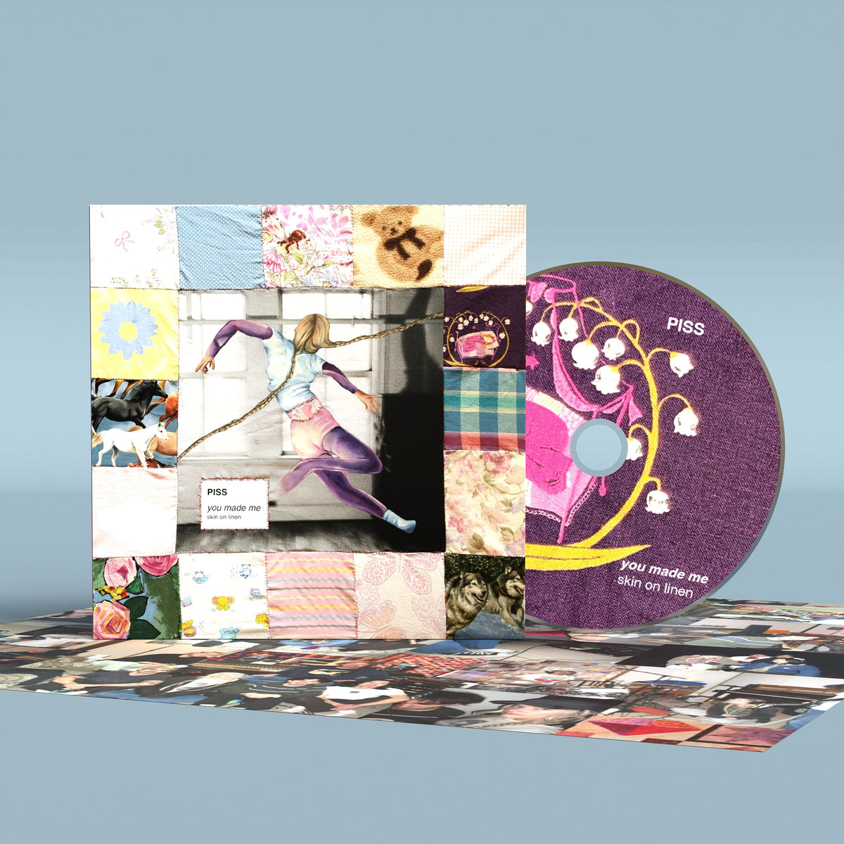 CD case and disc with collage imagery, including a running figure.