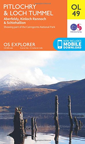 Ordnance Survey Explorer map of Pitlochry, Loch Tummel, and surrounding Scottish Highlands.