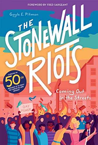 Book cover illustration showing a diverse crowd protesting in front of a burning building.