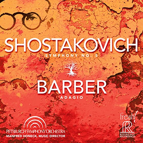 CD cover with red and orange textured background, composers’ names, and logos.