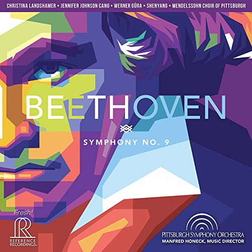 Colorful geometric portrait of Beethoven on a CD cover for Symphony No. 9.