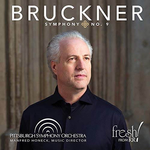 CD cover featuring conductor Manfred Honeck and text “Bruckner Symphony No. 9”.