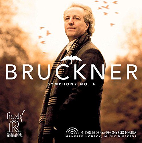 CD cover featuring conductor Manfred Honeck with text “Bruckner Symphony No. 4”.