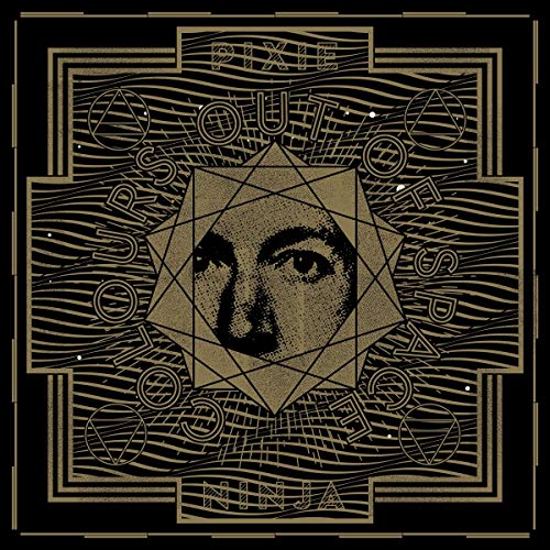 Gold and black album cover with a face in a geometric design.