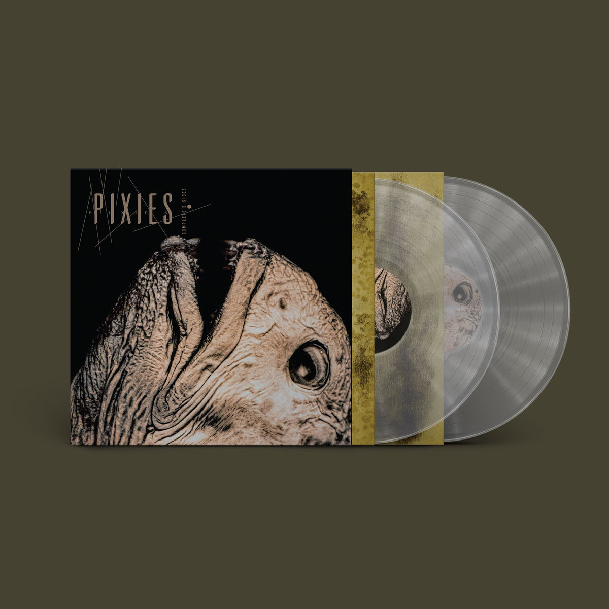Pixies Complete B-Sides vinyl album cover with two clear vinyl records partially pulled out.