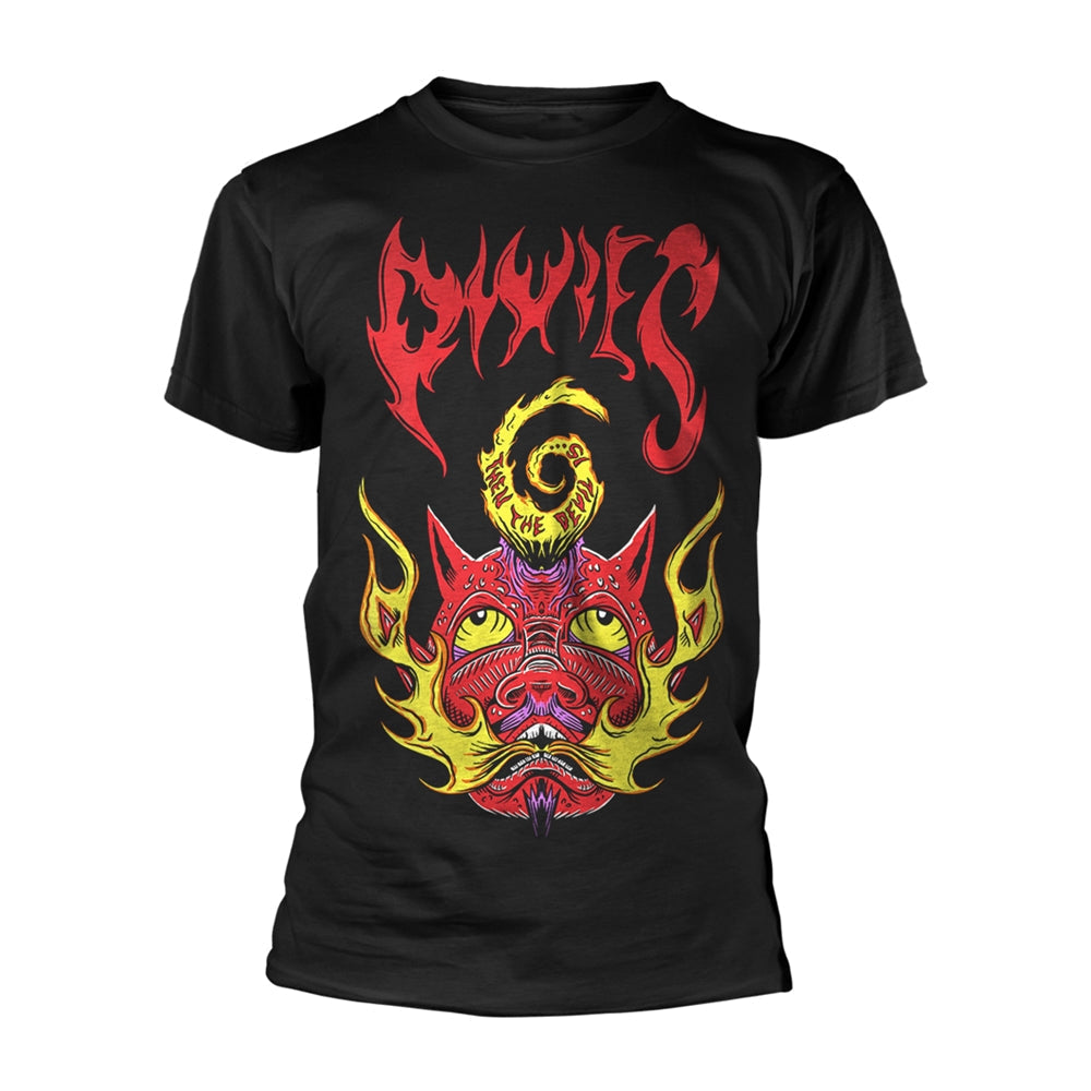 Black t-shirt with red and yellow Pixies “Devil Is…” graphic.