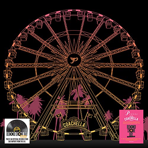 Orange line art of a Ferris wheel with palm trees against a black background.