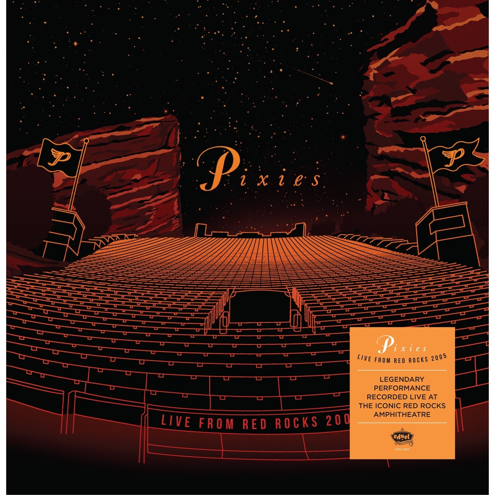 Pixies album cover: Red Rocks amphitheater illustration with band logo and text.