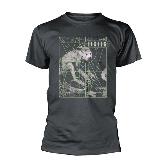 Black t-shirt with a graphic of a monkey inside a geometric grid.