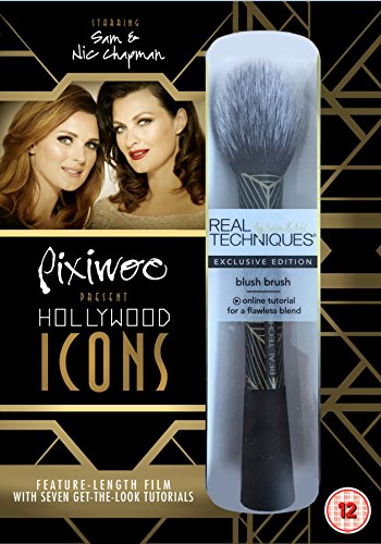 "DVD case with two women and makeup brush against a black and gold background."