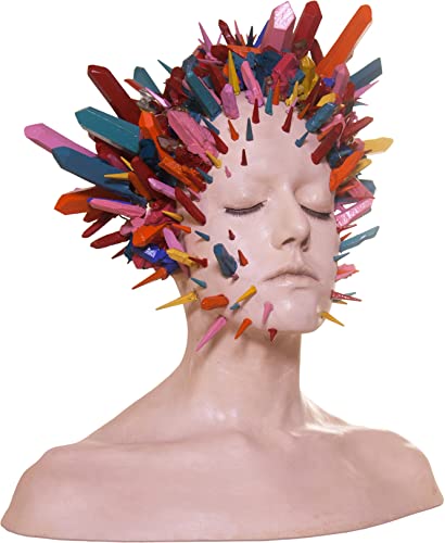 Bust with closed eyes covered in colorful, jagged crystal-like spikes.