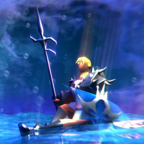 Runescape character in blue and silver armor holding a long, dark spear.