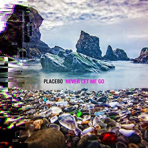 Album cover featuring a rocky beach with sea glass and digital glitch effects.