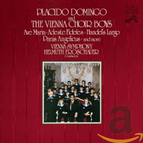 CD cover featuring Plácido Domingo and the Vienna Choir Boys in formal wear.