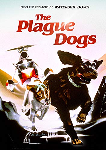 Two dogs running from a helicopter on the DVD cover for The Plague Dogs.