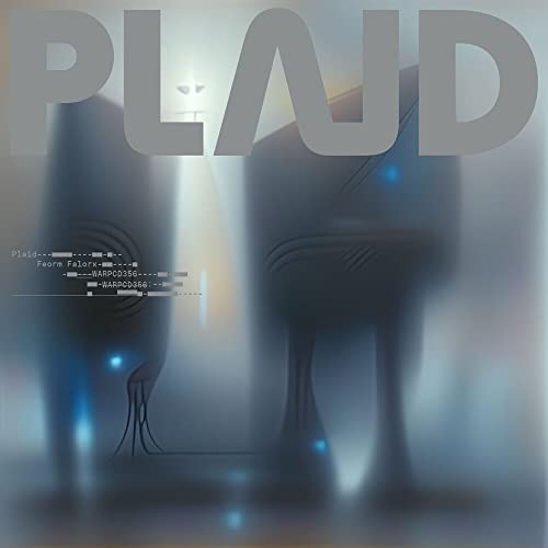 Album cover for Plaid Feorm Falorx featuring abstract dark shapes in a hazy blue light.