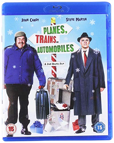 Planes, Trains & Automobiles" Blu-ray cover featuring John Candy and Steve Martin.
