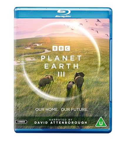 Planet Earth III Blu-ray cover with elephants in a grassy landscape.