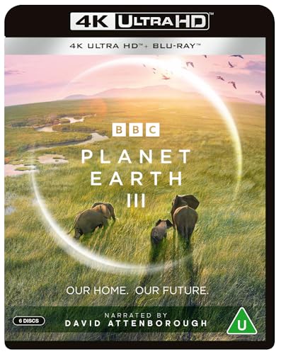 Planet Earth III" Blu-ray cover with elephants in a grassy landscape.